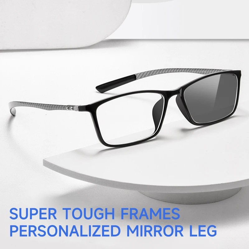 VKYEE Comfort Rectangular Carbon Fiber Unisex Anti Blue Light Photochromic Reading Glasses Men Custom Prescription Lenses H0017