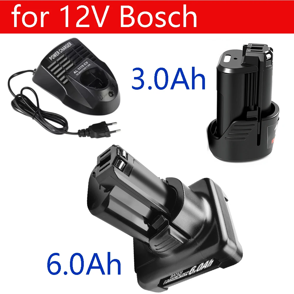 Für BOSCH BAT411 wiederaufladbare Batterie 10,8 V/12 V 3000 mAh 6000 mAh Li-Ionen-Batterie für BAT411 BAT412A BAT413A D-70745GOP 2607336014 PS20-2 12 V Akku-Elektrowerkzeuge für Bosch 12 V Ladegerät