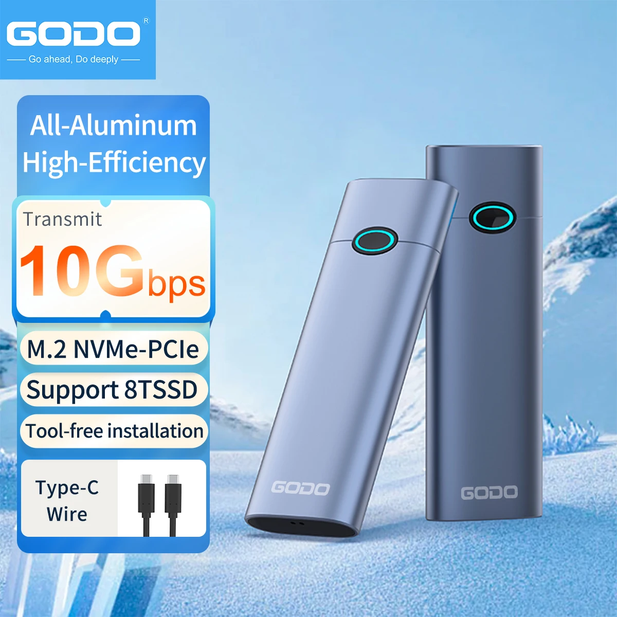GODO M2 SSD Case M.2 NVMe  SSD Enclosure Adapter 10Gbps USB 3.2 Gen2 USB C External Enclosure M.2 NVME