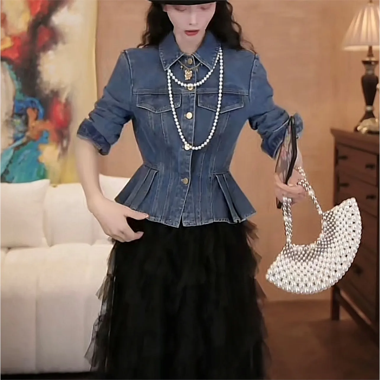 Lose lässige blaue Denim Irt Damen Long Sve Autumn New Sle Faionable Vielseitiges Top Loose Fit klassischer Kragen C...