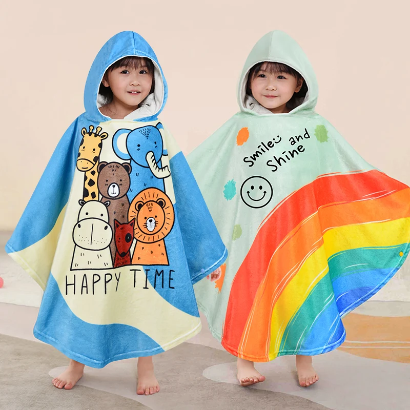 

Baby Bath Poncho Towels Absorbent Warm Kids Bath Robe Baby Shower Towel Toddler Wearable Hooded Towel Bathroom Children Bathrobe