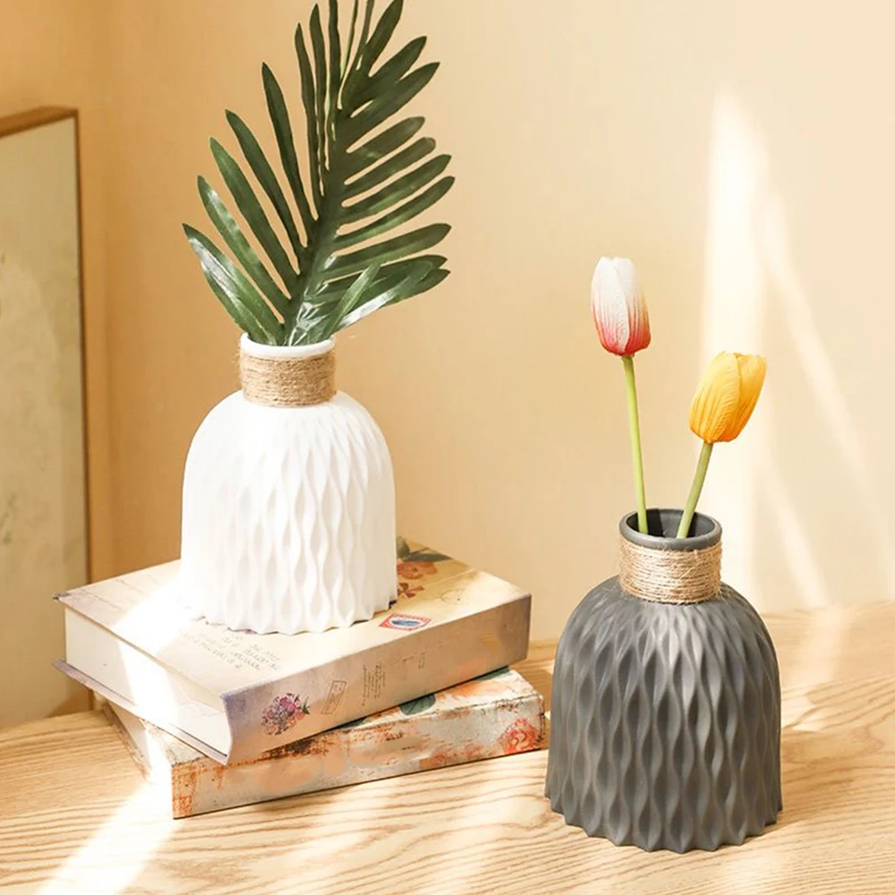 Nordic Flower Vase Imitation Ceramic Plastic Flower Vase Pot Wedding Centerpiece Arrangement Home Living Room Desktop Decoration