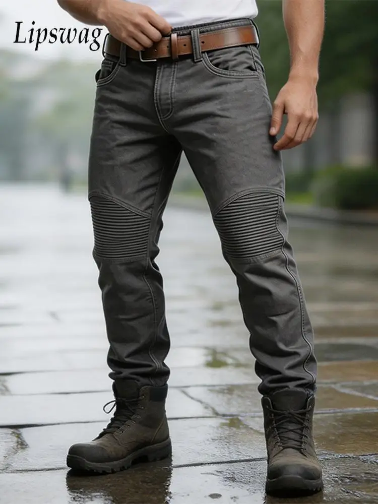 2026 Spring Fall Casual Mens Straight Pants Vintage Patchwork Textured Solid Color Bottoms Fashionable Men Loose Trousers