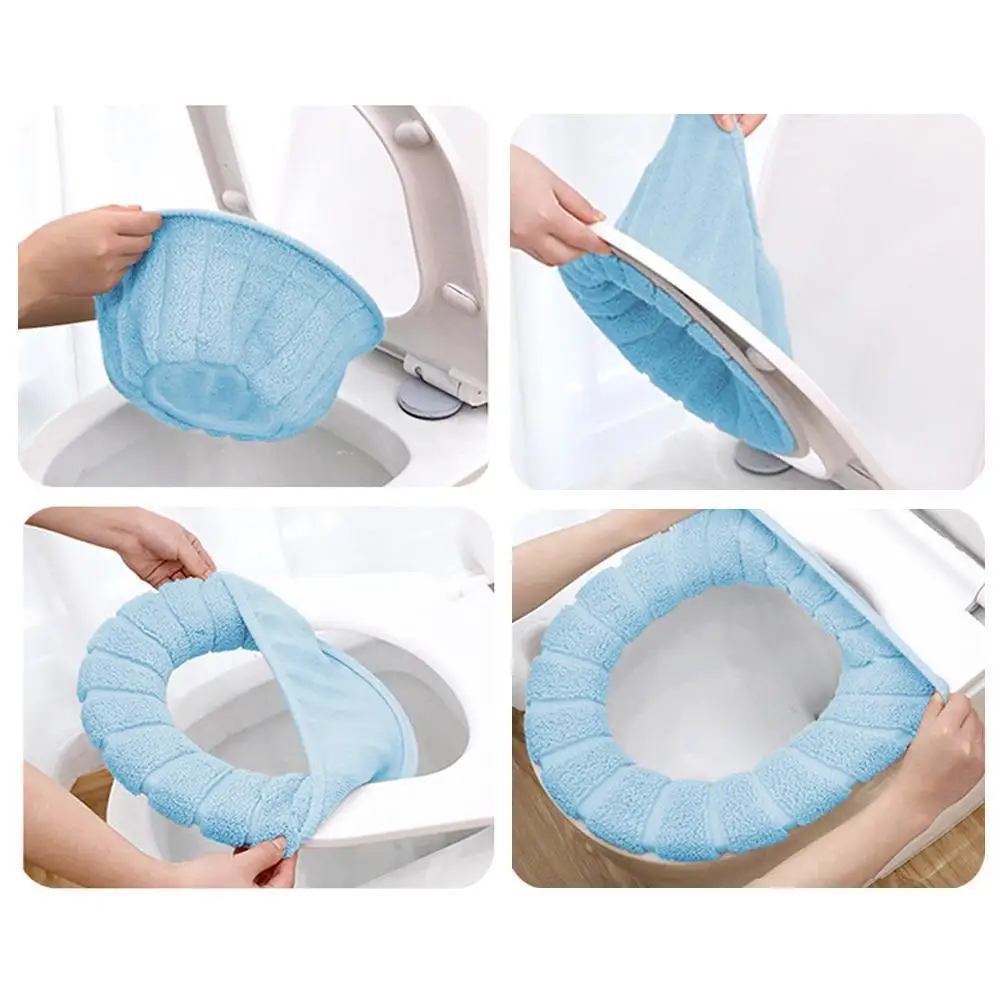 Winter Warm Toilet Seat Cover Washable Knitting Soft Pad Universal Mat For O-Shape Closestool Accessories