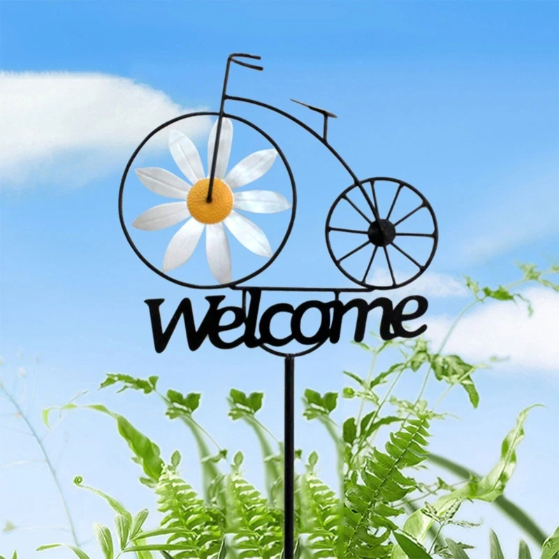 

Garden Bicycles Welcome Stake Outdoor Spinning Flower Wind Spinner Decors