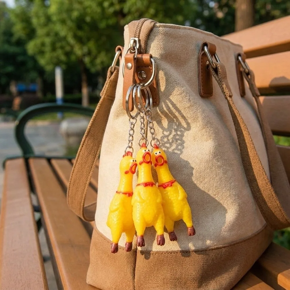 3 pcs Cute Funny Screaming Chicken Keychain Creative Hanging Decor Screaming Hens Pendant Bag Charms Chicken Key Ring Keys Decor