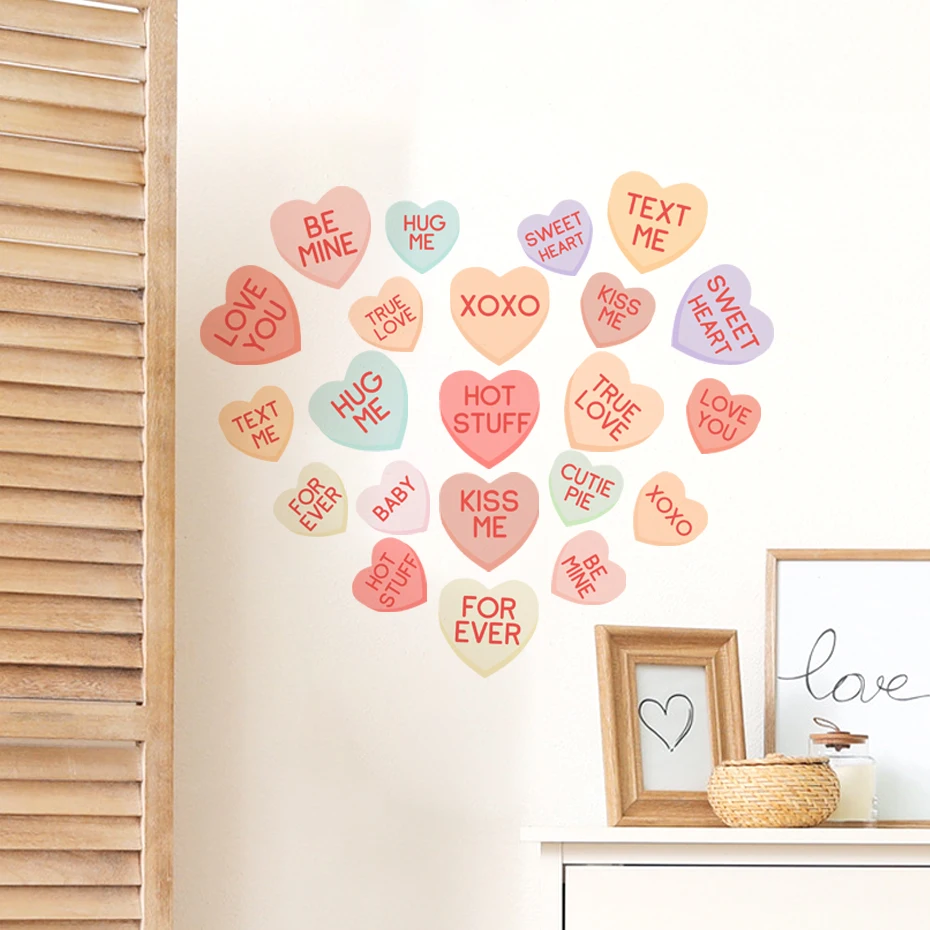 Sweet Heart Shaped Wall Sticker Hug Me Badge Kiss LoveWall Stickers for Living Room Bedroom Kids Room Nursery Room Home Decor