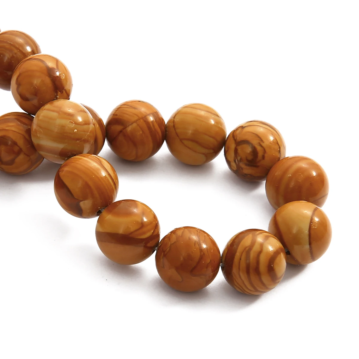 Natursteinperlen aus gelbem Holzmaserungsstein, runde lose Abstandsperlen für die Schmuckherstellung, DIY-Halsketten, Armbänder, handgefertigt – Detail 2