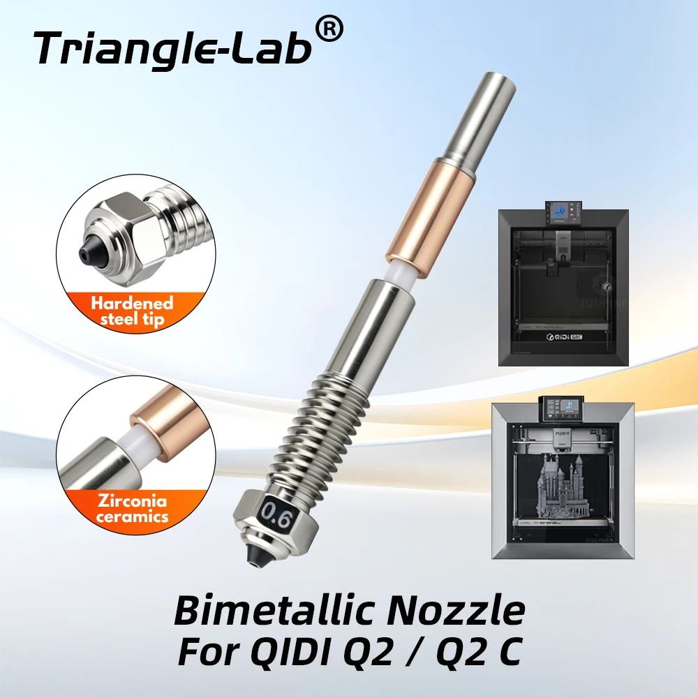 

Trianglelab®For QIDI Q2/Q2C Bimetallic Nozzle 0.2/0.4/0.6/0.8mm Hotend Nozzles Quick Removal Ceramic Insulation Integration