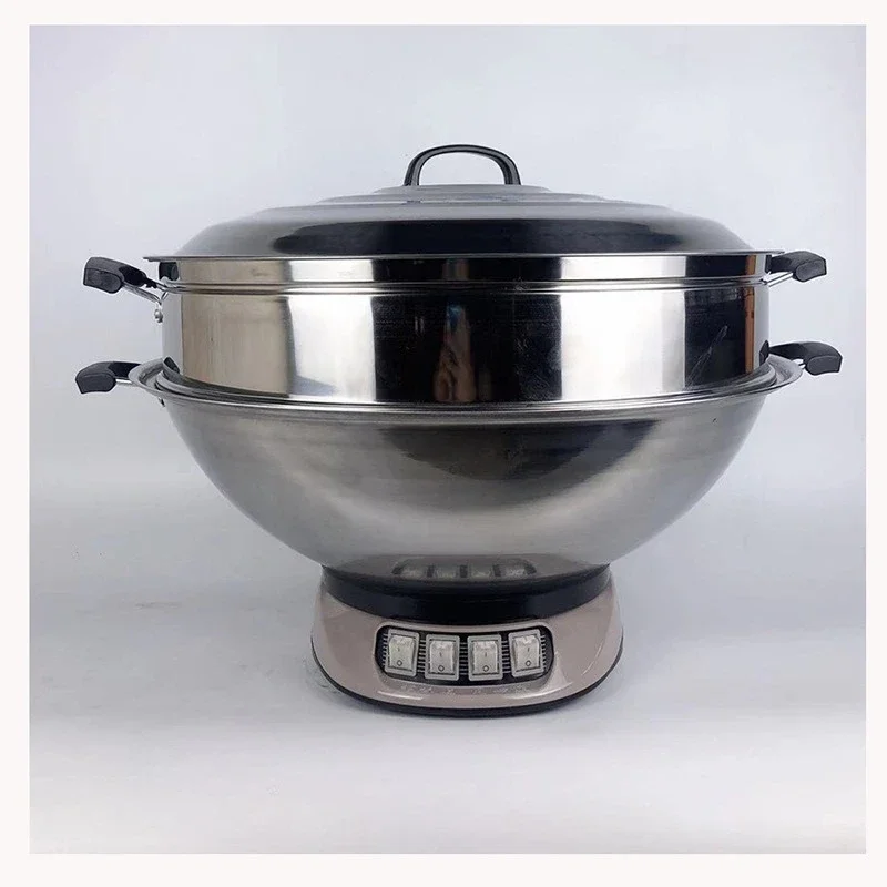 

High-power electric heating pot, construction site canteen hotel school with steamer, commercial electric wok