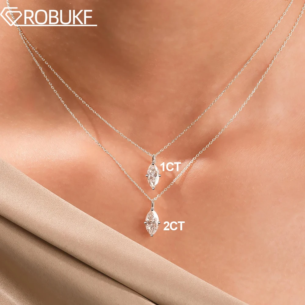 

1CT 2CT Pendant Moissanite Necklace for Women Marquise Cut D VVS1 Diamond 925 Sterling Silver Wedding Jewelry Gift GRA Certified