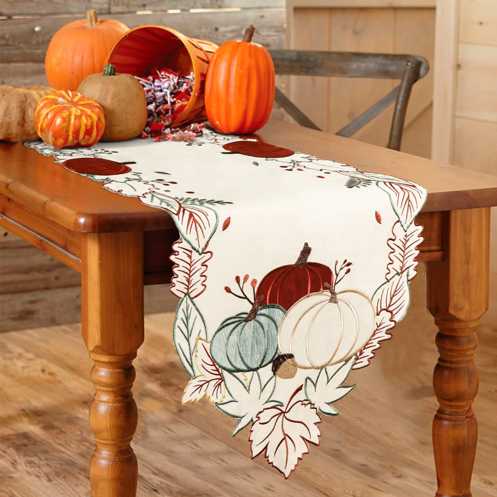 

Fall Table Runner Velvet Embroidered Pumpkin Fall Decor Autumn Thanksgiving Table Runner Dining Table Harvest Party Decor