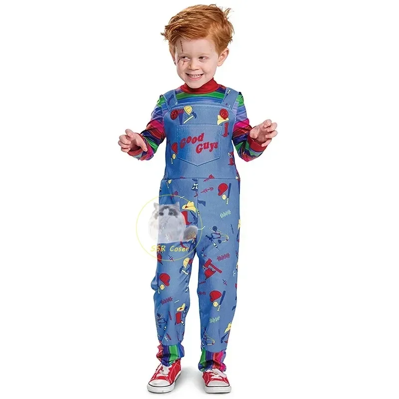 Horror Movie Kids Chucky Cosplay Costume Tops Rompers Girls Boys Childs Play Cosplay Halloween Party Outfits Tattoo Sticker