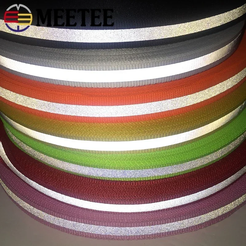 Meetee 50 yardas 1cm Nylon fluorescente plata cinta reflectante cinta de advertencia segura adornos DIY bolsa de ropa Material de ropa