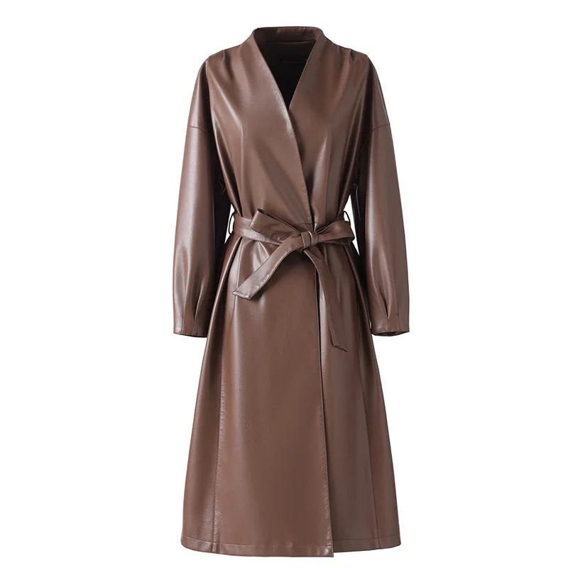 

Elegant Long Leather Jacket Women Autumn Women Long Trench Coats PU Leather Windbreakers Fashion Women Winter Clothes Outerwears