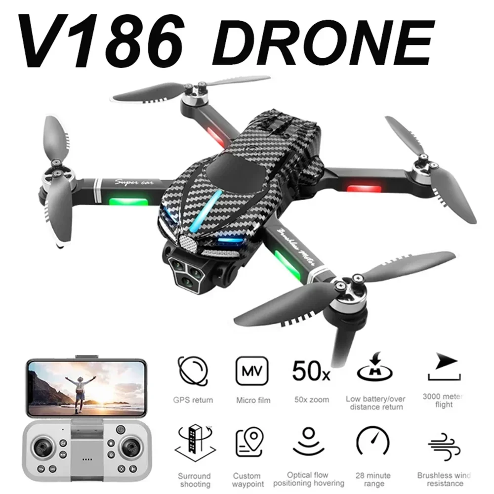 New V186 Professional Drone 8K High-Definition Dual Camera Brushless Obstacle Avoidance Drone 5G Wifi GPS Obstacle Avoidance UAV