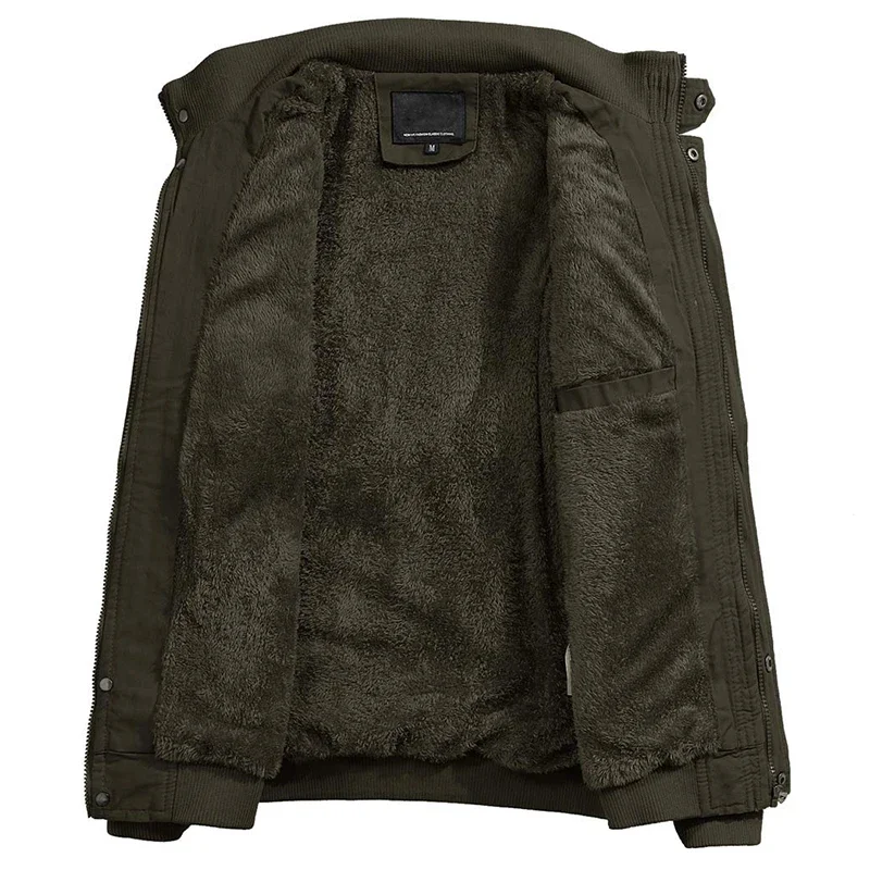 MAGCOMSEN Winter Fleece Men's Motorcycle Jackets Thermal Bomber Jackets Stand Collar Windbreaker Multi-pockets Worker Coats