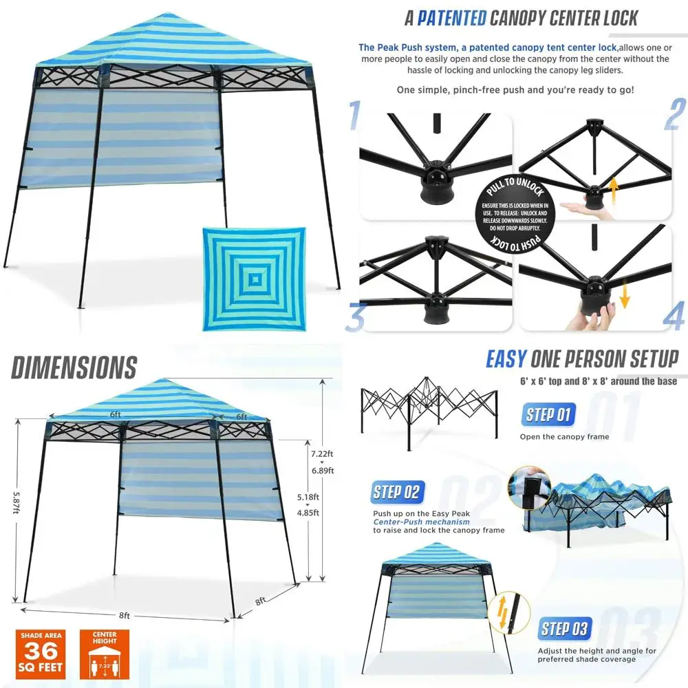 

Портативная палатка с мгновенным навесом 8x8 с боковой стеной, идеально подходит для пляжа, спорта и кемпинга, конструкции с наклонными ножками, компактная и простая установка