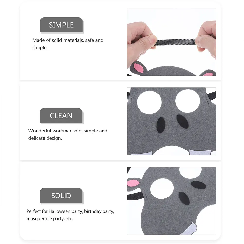

3Pcs Animal Mask Non woven Cartoon Halloween Party Children Tiger Frog Hippo Masks Lightweight Reusable Costumes