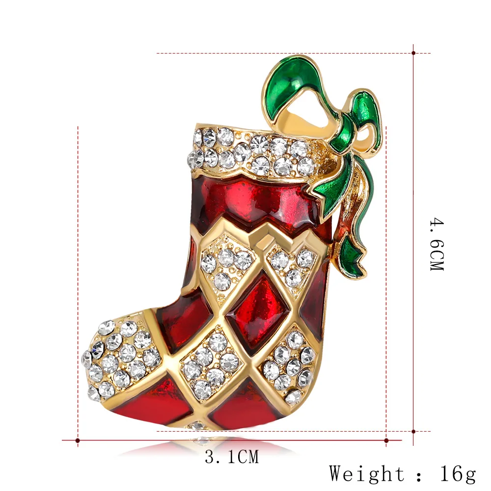 Brooch Christmas New Product, Fashion Personality Alloy Diamond-encrusted Christmas Boot Brooch, Ladies Corsage Spot