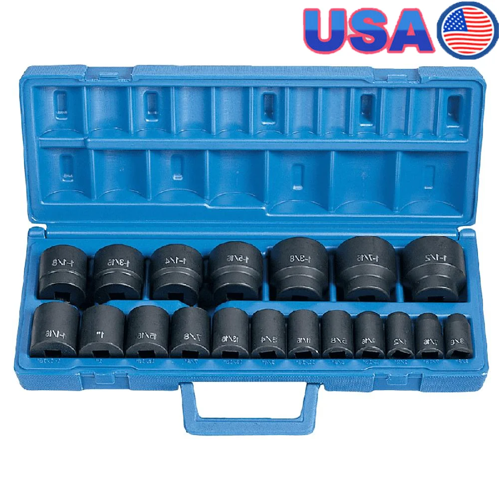 

19pc Fractional Socket Set 1/2in Drive High Torque Impact Tools Durable Storage Case Master Set