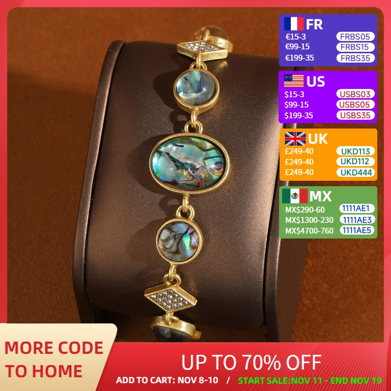 

Vintage Natural Abalone Shell Charms For Bracelets Gold Color Rhinestones Woman Bohemia Jewelry Luxury Girlfriend Gift 2025 New