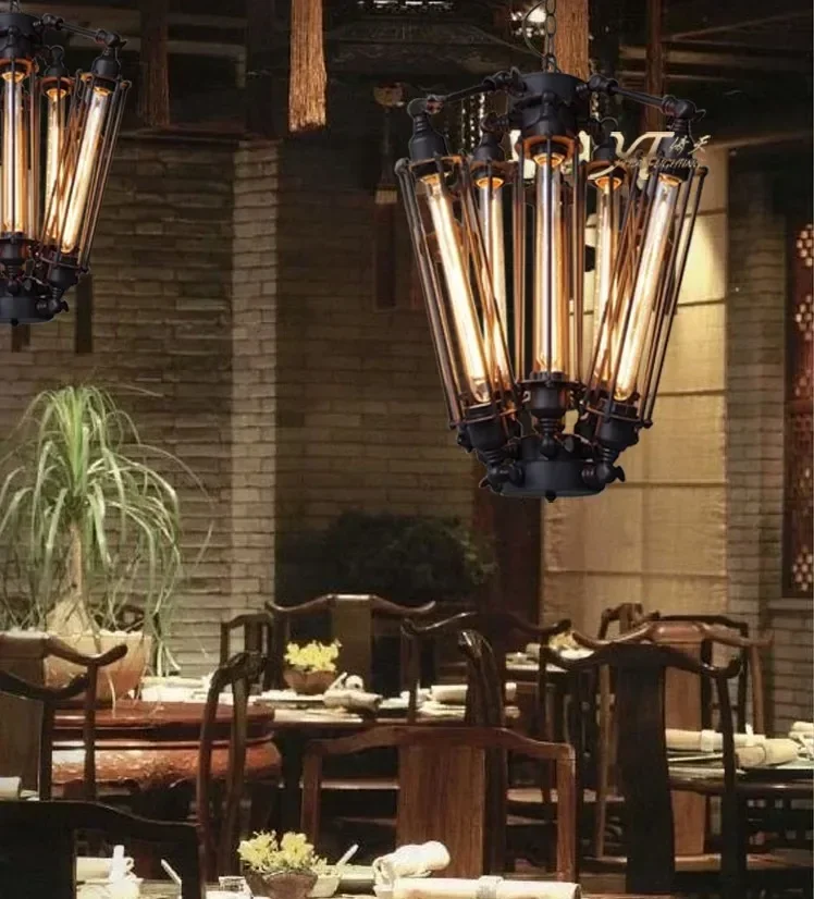 Retro Industrial Style Iron Chandeliers Pendant Lamp for Restaurant Edison Bulbs Lights Black Modern