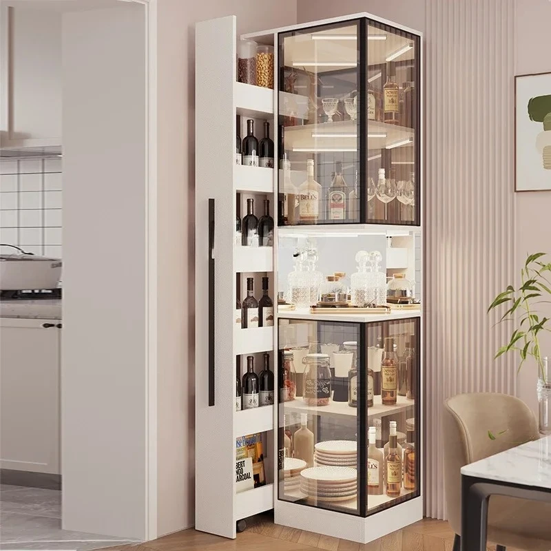 

xzxGlass wine cabinet living room against the wall household light luxury corner display storage cabinet creative wine rack