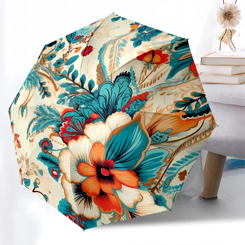 

colorful flower Folding Umbrella Fashionable Auto-Open Design 8 Iron Ribs Plastic Handle Foldable Sunshade Perfect Gifts