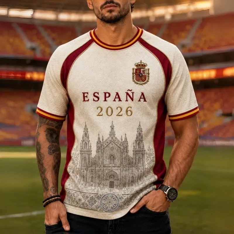 2026 New Spain-Themed Retro Jersey – 3D Digital Print, Moisture-Wicking, Unisex Short-Sleeve T-Shirt – Top Choice for Fan Gifts