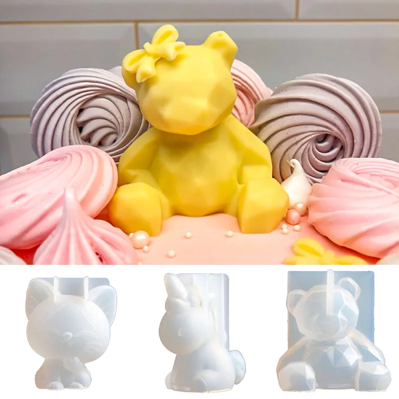 3D Stereo Bear Silicone Mold Diy Animal Shaped Candle Mold Gypsum Soap Candle Making Supplies Handmade Chocolate Cake Decoration