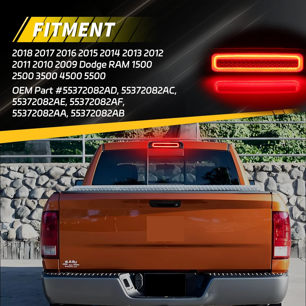 1X Rear Tail Light 3rd Third Brake Light Reverse Light LED For 2009-2018 Dodge Ram 1500 2500 3500 4500 5500 Laramie 1500 Classic
