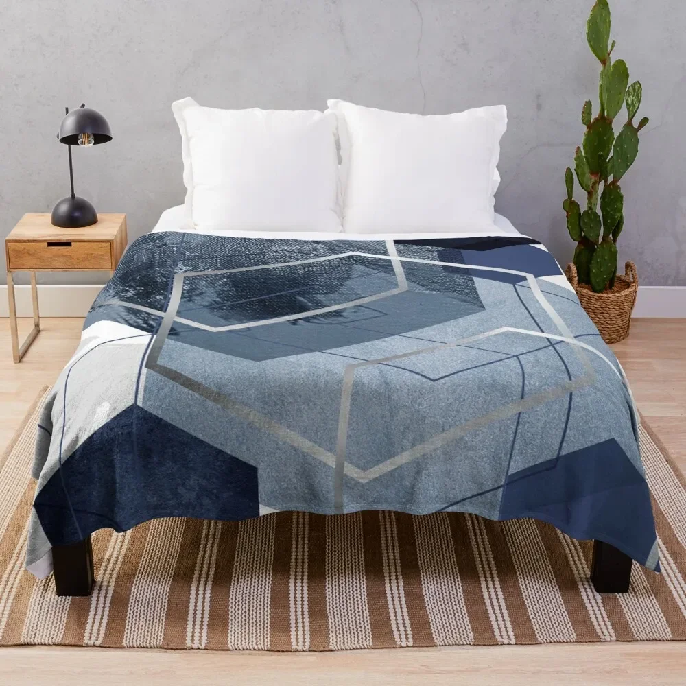 

Blue and Grey Geo Throw Blanket Hairys for sofa Travel Blankets