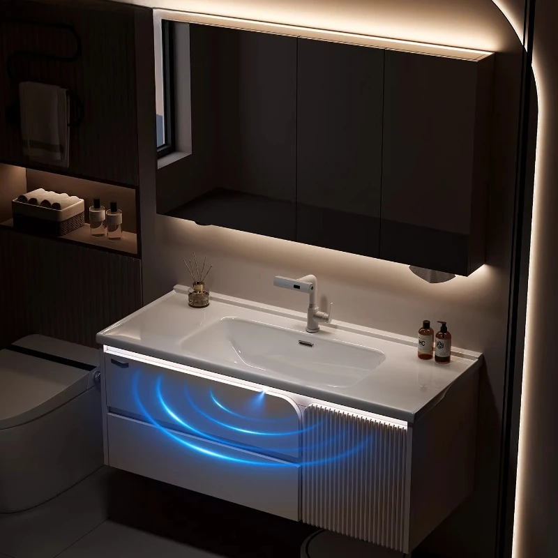 #Home Ceramic integrated basin combination bathroom cabinet toilet wash organizer closet vanity bathroom sink cabinet furniture