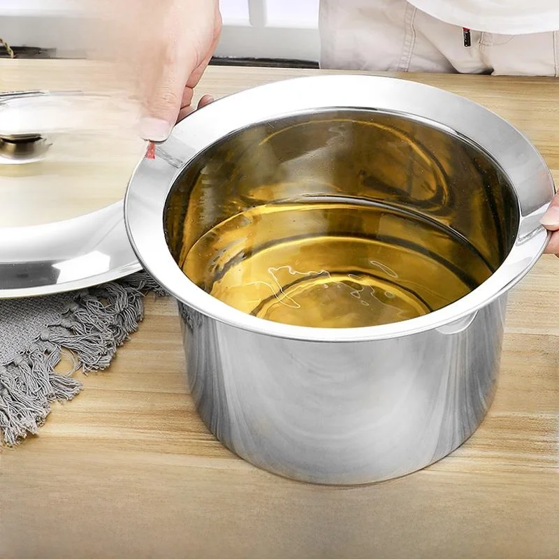 Thickened Stainless Steel Straight Type Oil Pan Pig Lard Basin Deepened Seasoning Drum Sieve Filter with Cover Dining Utensils