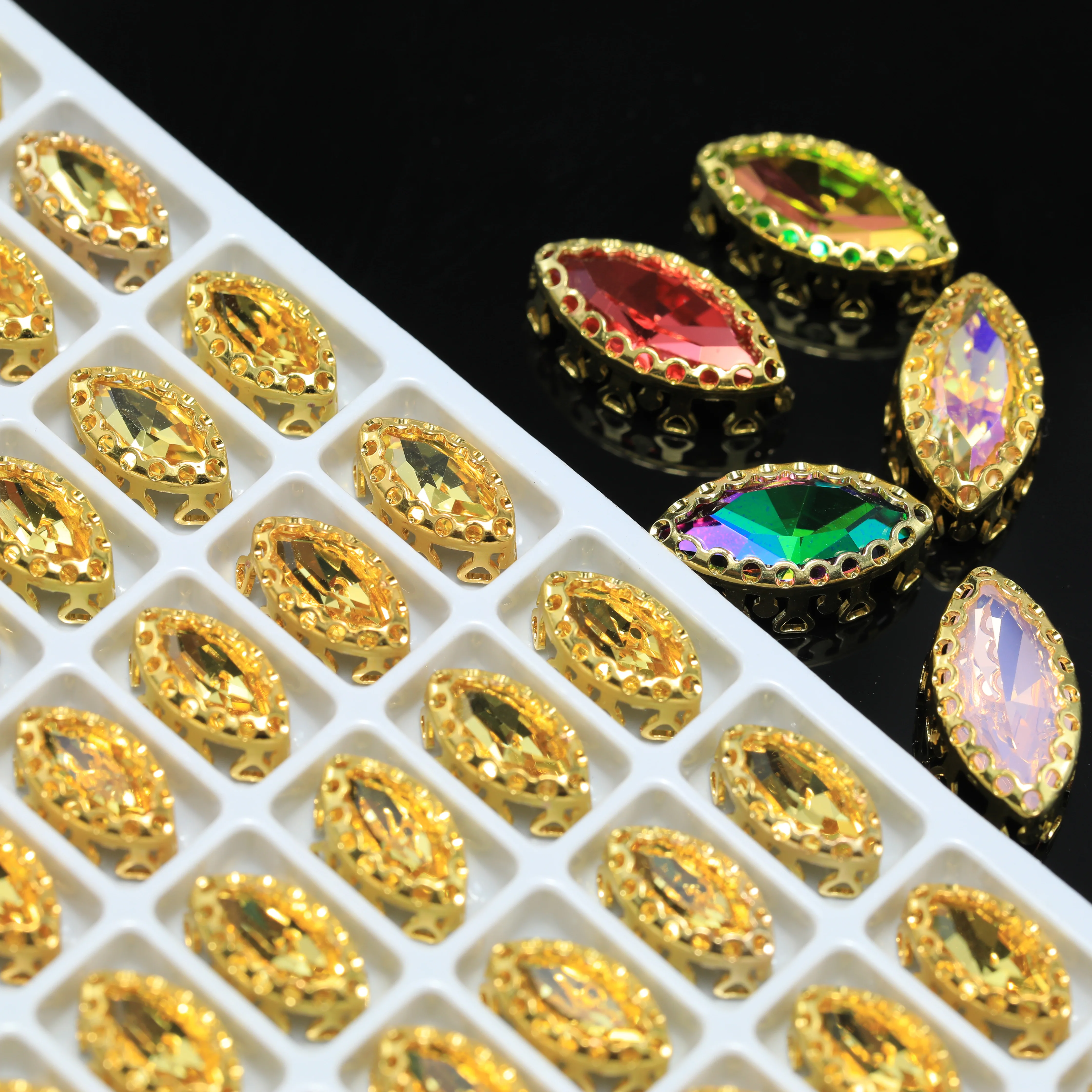 Nevette Aufnähbare Kristall-Strasssteine, Spitzenrahmen, Strass, Silber-Gold-Basis für Brautkleider, Schuhe, DIY-Schmuckherstellung – Detail 6