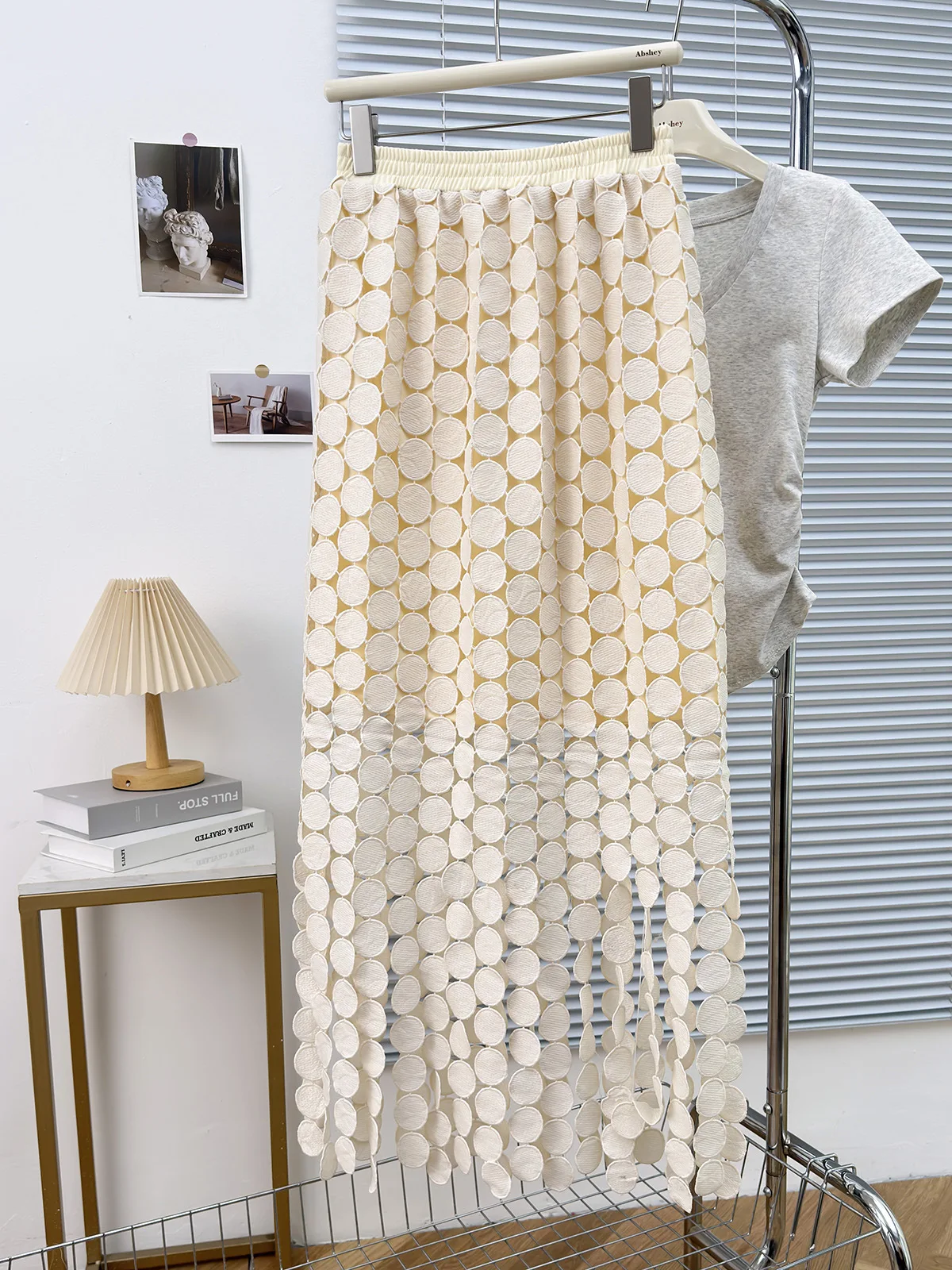 

New Women's Polka Dot Hollow Fringed Medium and Long Skirt