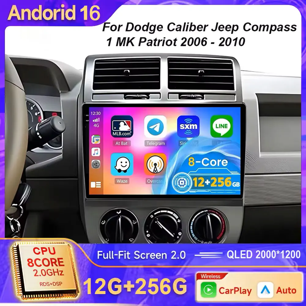 For Dodge Caliber Jeep Compass 1 MK Patriot 2007 2008 2009 2006 - 2010 Android 16 Radio  Multimedia Head Unit GPS Navigation HDR