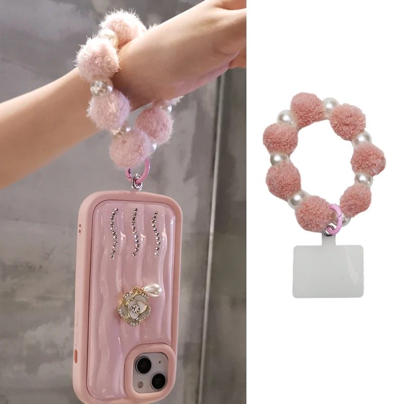 Mobile Phone Lanyard Wrist Hairball Pendant Woolly Bracelet Phone Universal Anti Lose Sling Bag Pendant Chain Keys Wrist Strap