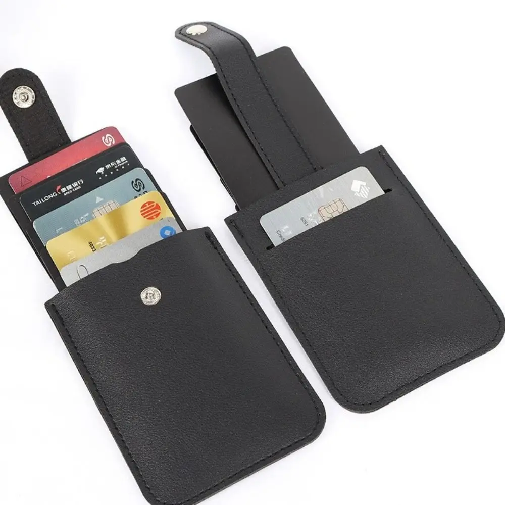 Fashion Laminated Concealed Mini Card Wallet Pull-out Type 5 Card Pockets ID Card Holder PU Leather PU Leather Purses Men