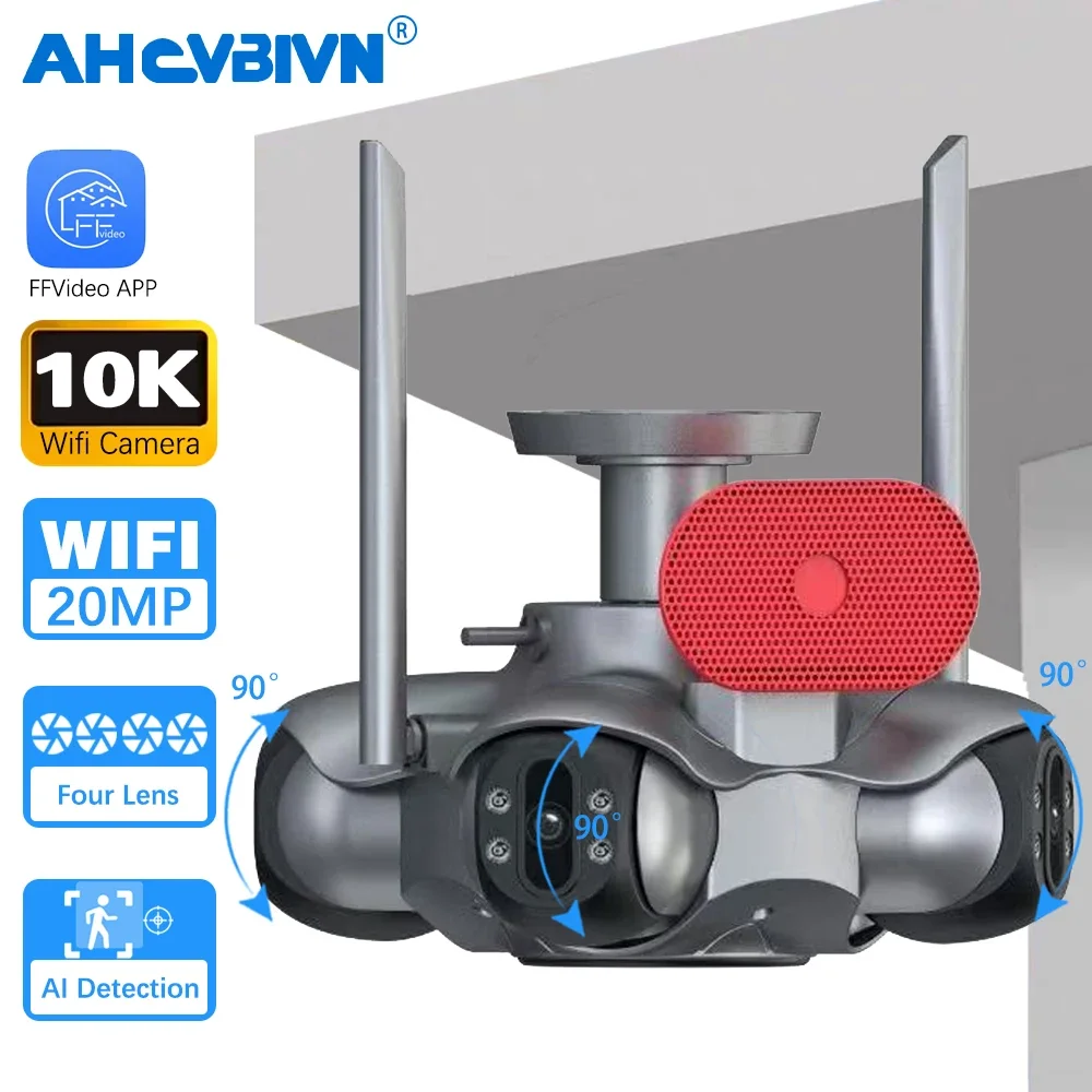 

4 Lens 4 Screen 10K 20MP Home Security Outdoor WiFi Camera CCTV Wireless Surveillance Security Protection Human Detection Cam