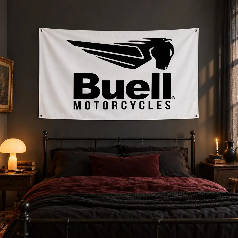 Brand Retro B-Buell Motorcycles Flags Fabric Pennant Banner, Apt Wall Decor, Living Corner, Bedroom, Studio, E-sports Room