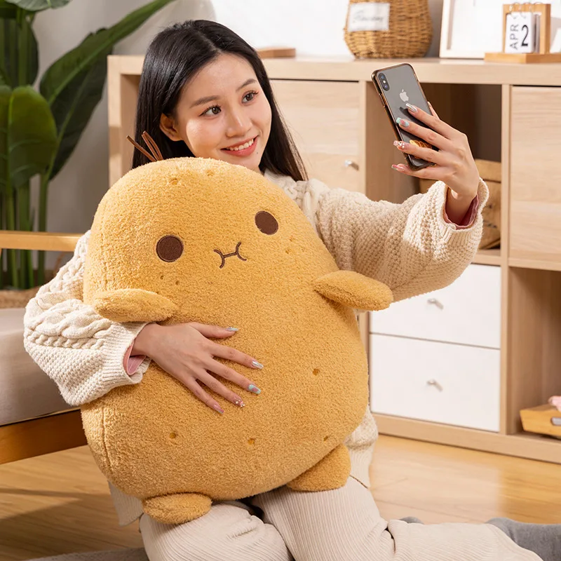 Kawaii Yellow Potato Shaped Plush Pillow Soft Toy for Girlfriend Decorative Potatos Adornment for Bedroom Gift Idea