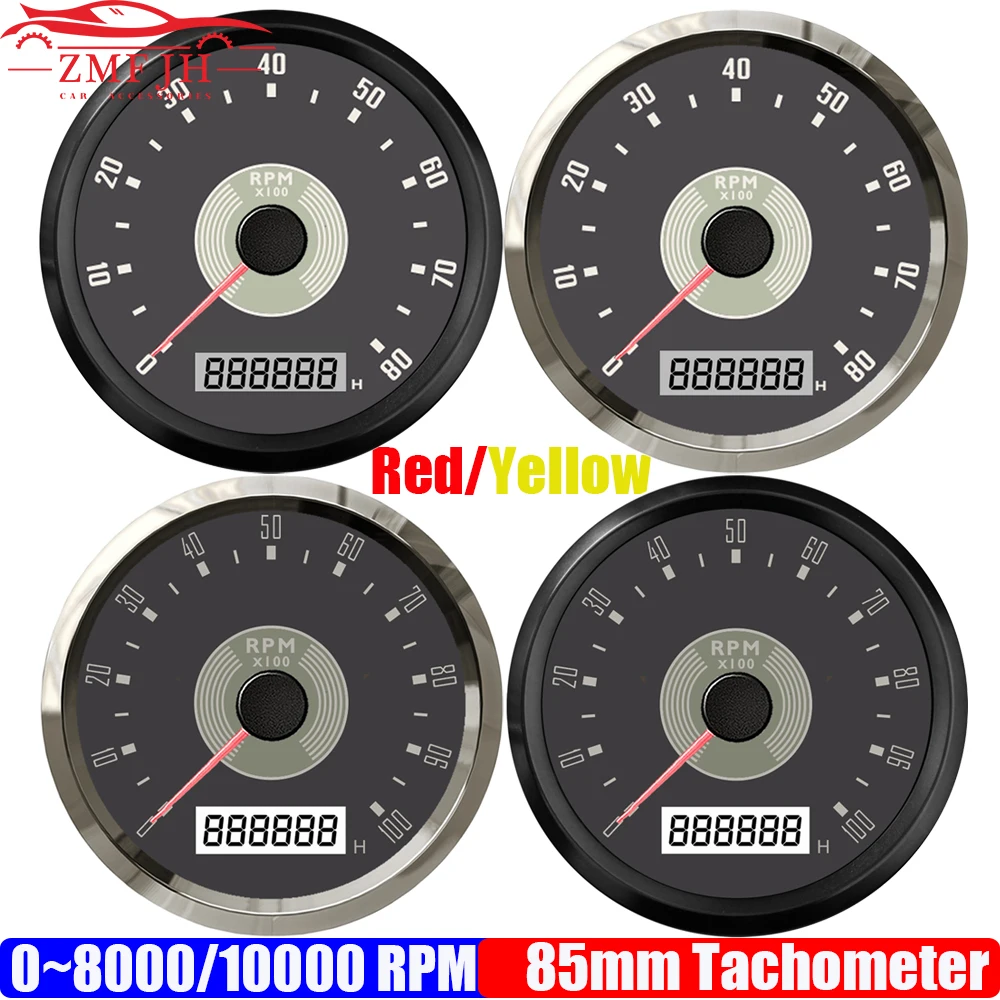 

8000RPM,10000RPM 85mm Tachometer Red/Yellow Backlight Retro Styling Pointer Tachometer for Auto Car Boat Yacht Waterproof 12V24V