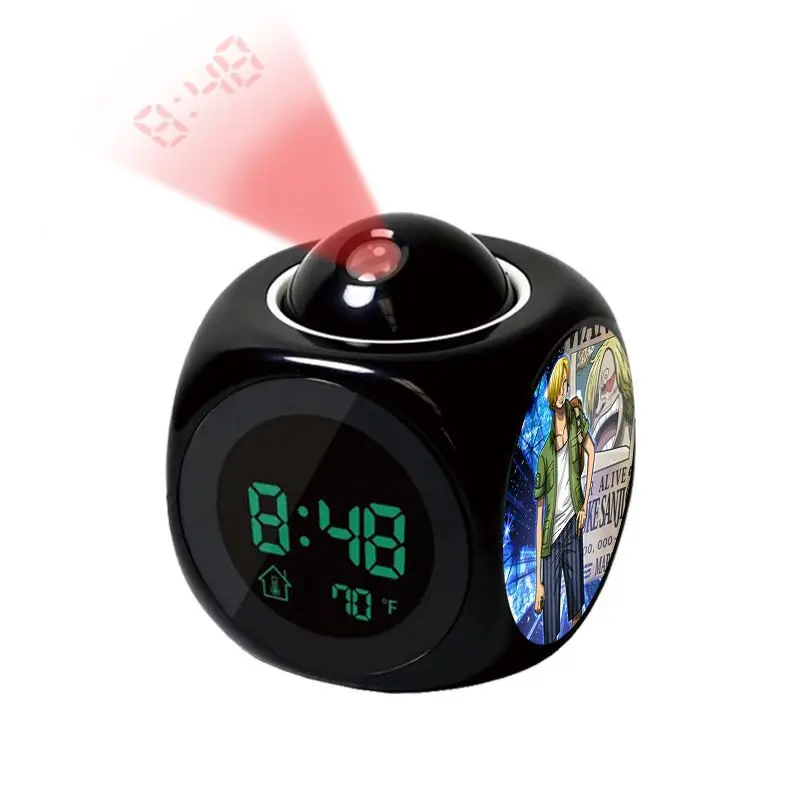 Anime One Piece Luffy Projection Alarm Clock Digital Led Clock with Time & Temperature Display Projector Night Light for Bedroom view 4