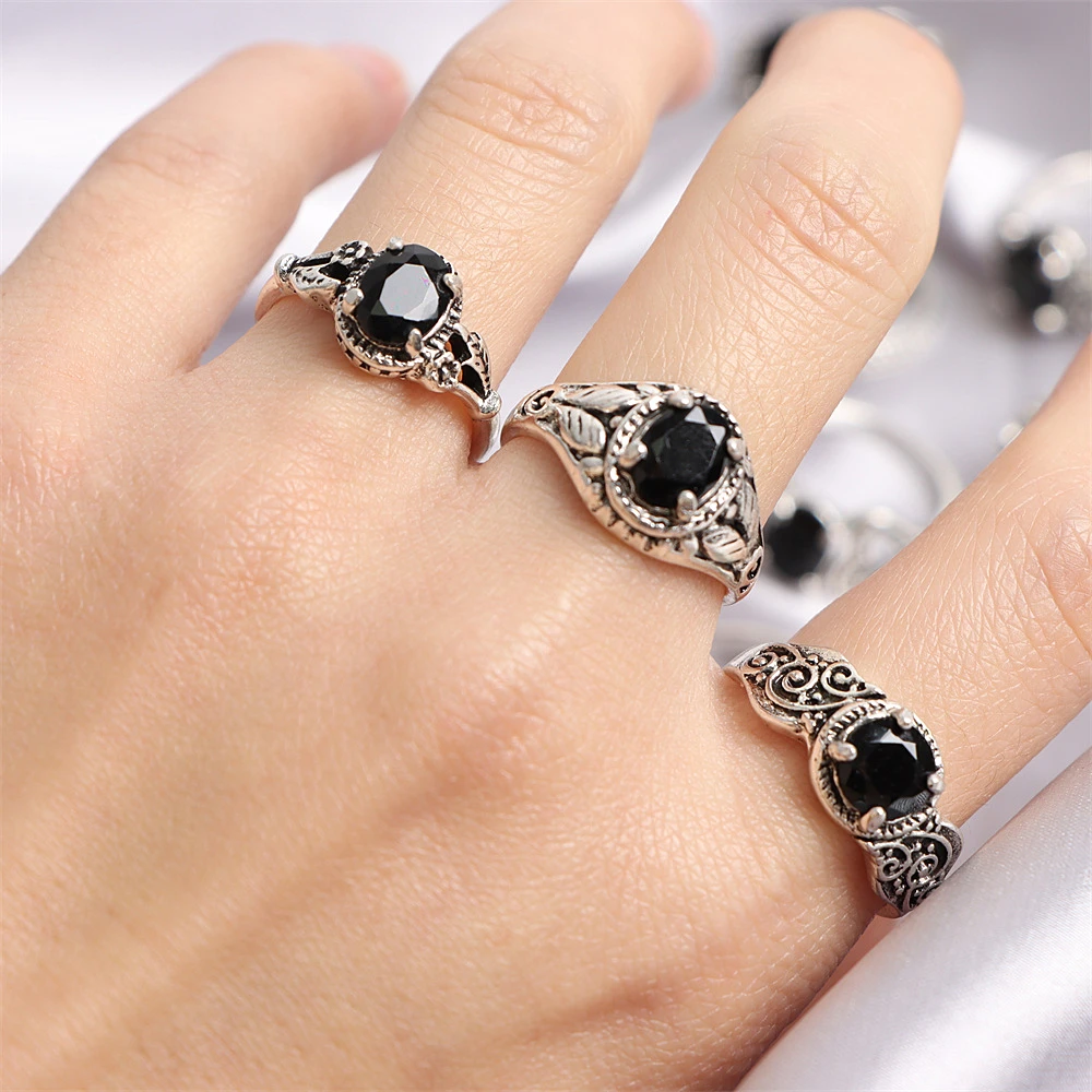 20 pz/lotto Vintage Black Crystal Wings Geometry Rings For Women Mix Style Fashion Jewelry accessori regali per feste