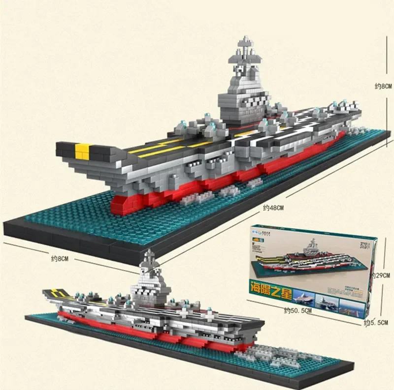 [Funny] DIY Assembly 1300pcs Diamond aircraft carrier 3D warship Boat model builing blocks Bricks education toy kids child gift