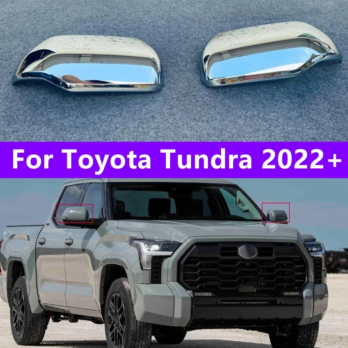 

ABS Chrome Side Rearview Mirror Guard Lid Cover Trim Exterior Rear View Mirror Modification Caps For Toyota Tundra 2022 2023