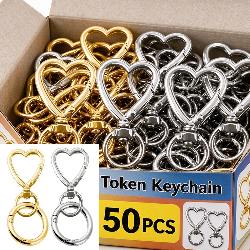 DIY Heart-Shaped Metal Keychain: Rotating Clasp Key Ring Round Carabiner Clip O-Type Spring Hook. Suitable for Handbag Keys,