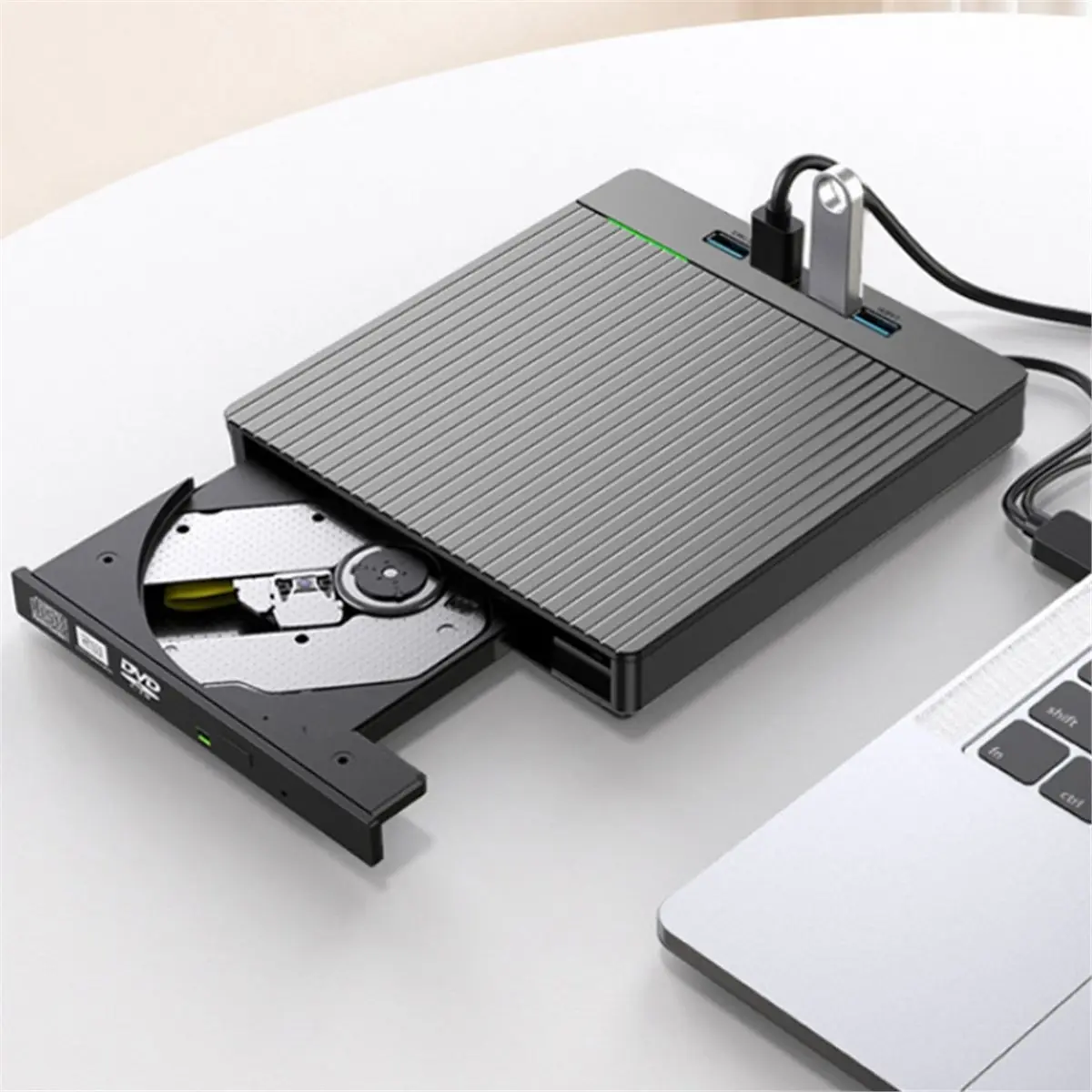 External CD DVD Drive,CD Burner Player Writer with 4 USB Ports and 2 TF/SD Card Slots,Ultra Slim Optical Disk Driver